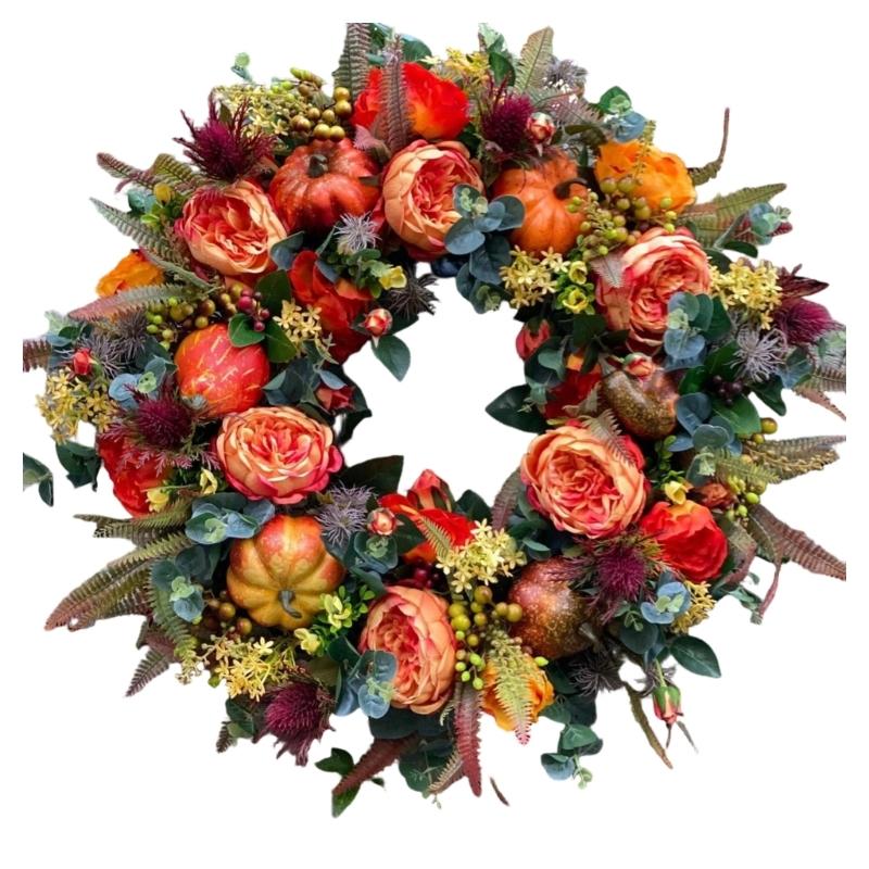 Pfingsrosen und Kürbisse Blumengirlande Hängende Dekoration Für Saison Und Mehrere Feiern