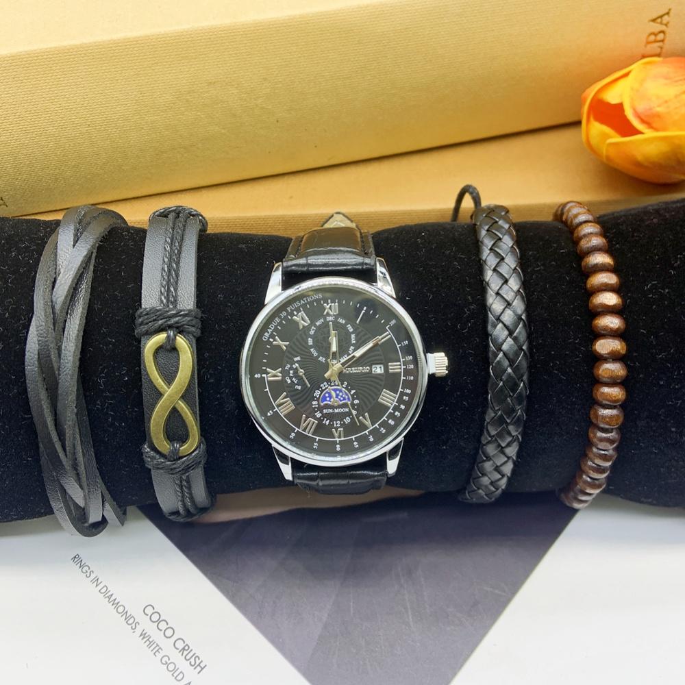 5 Stück Mode Sportuhren Herren Business Quarz Armbanduhr Luxus Lederarmband Herren Casual inklusive Armbandbox für Sport