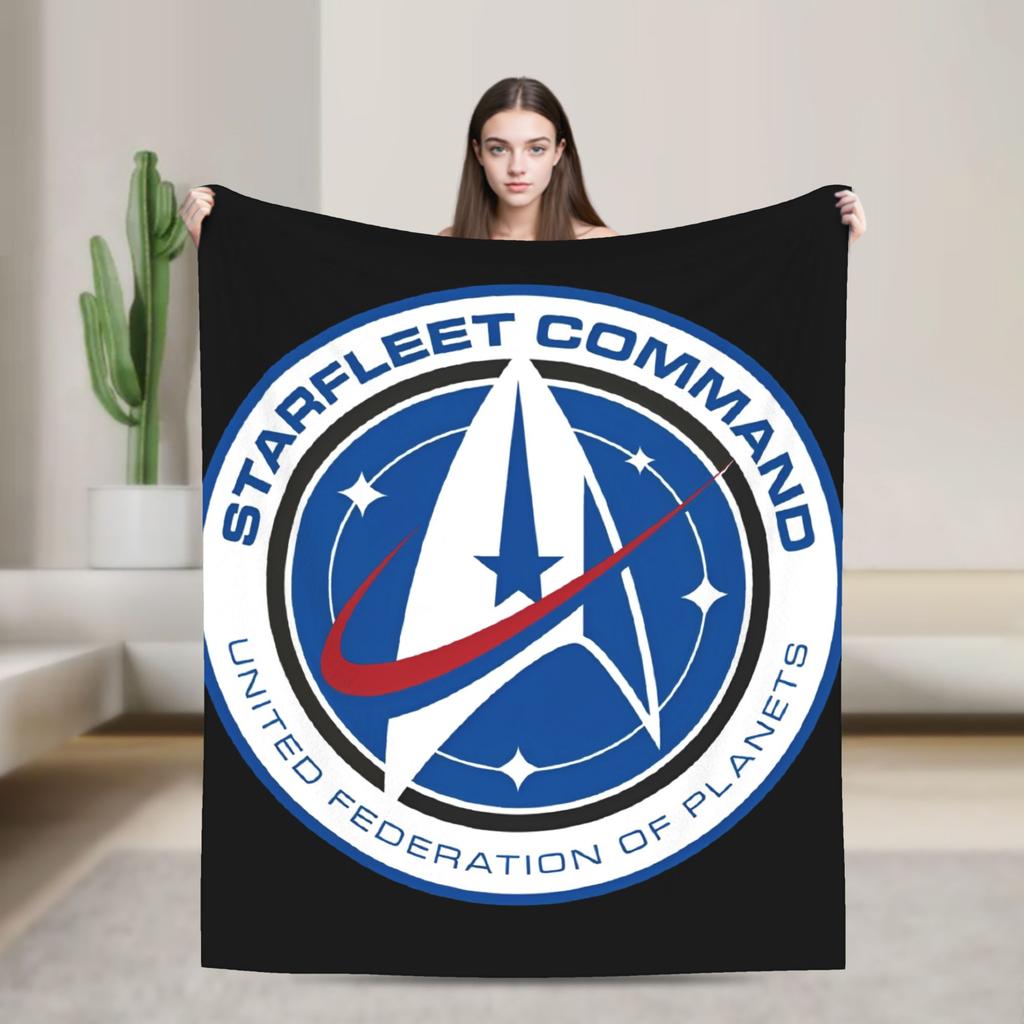 Stars Treks Discovery Enterprise Crest Blanket For Living Room Airplane Travel Flannel Bedspread Bed Cover