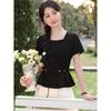 Damen Square Neck Slim-Fit Kurzarm-T-Shirt