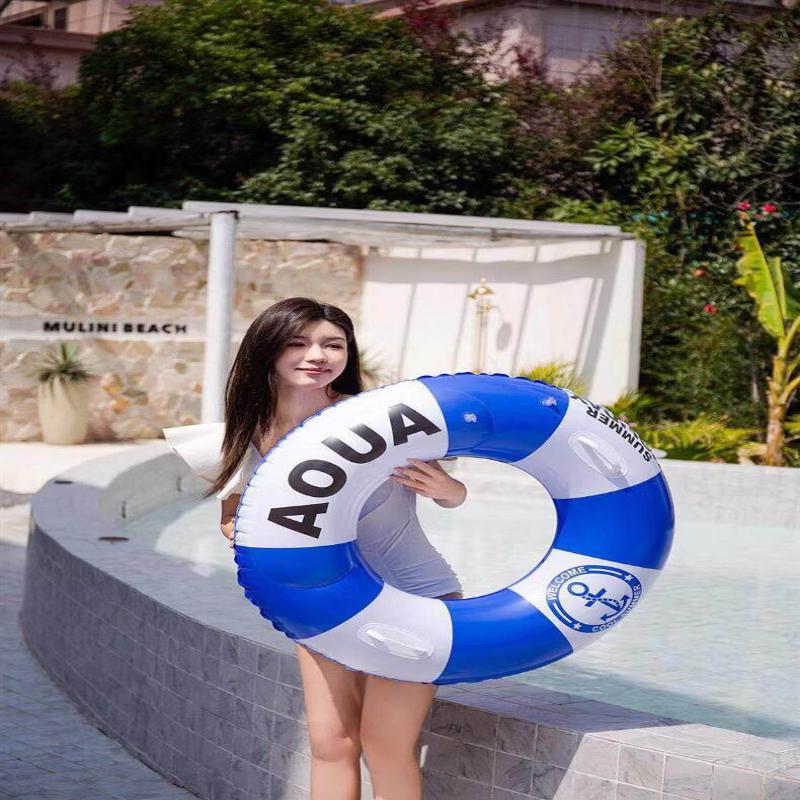 HANDUNYOU Thickened British Retro Blue Double Airbag Swimming Ring with Handle
