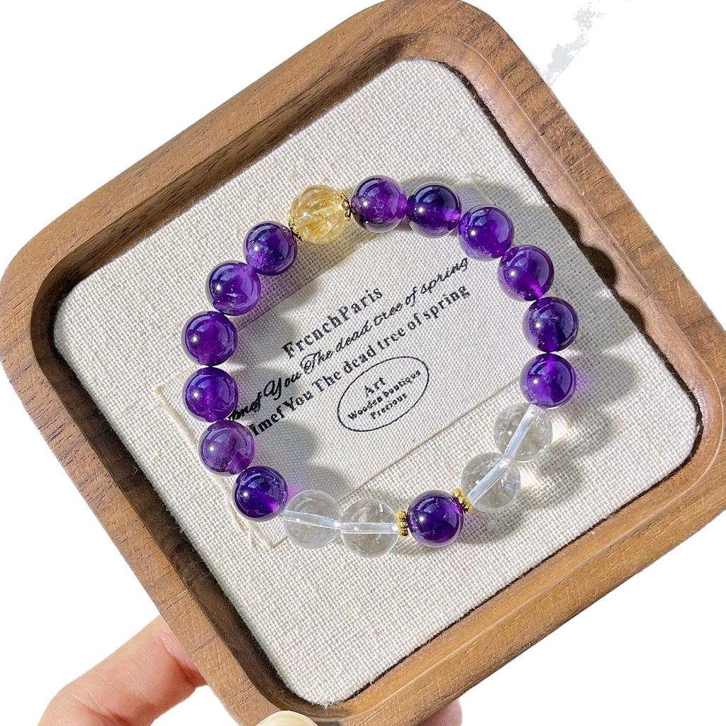 10Mm Autumn And Winter Natural Amethyst White Crystal Design Bracelet Bracelet.