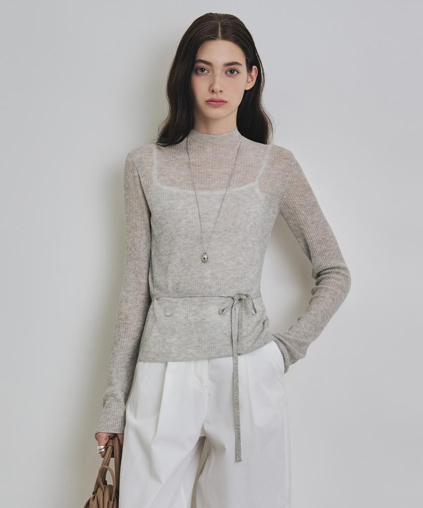 Keoseuteomeokeullagumeon Linen See-Through Ribbed Half-Neck Knit 5 Color Cowkt020