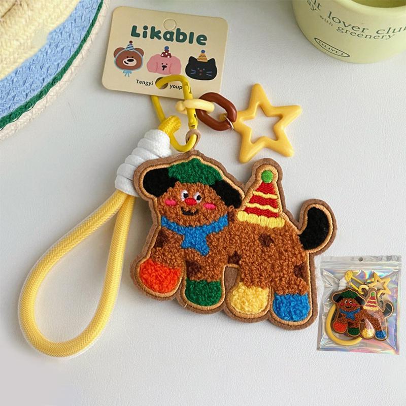 Cute Cartoon Embroidery Animal Felt Keychain Soft Plush Keyring Stuffed Key Holder Lovely Backpack Pendant Bag Charm Couple Gift