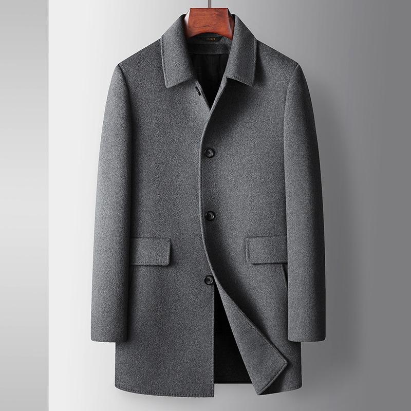 Autumn and Winter Medium and Long Lapel Youth Business Duck Down Warm Double-sided Tweed Trench Coat