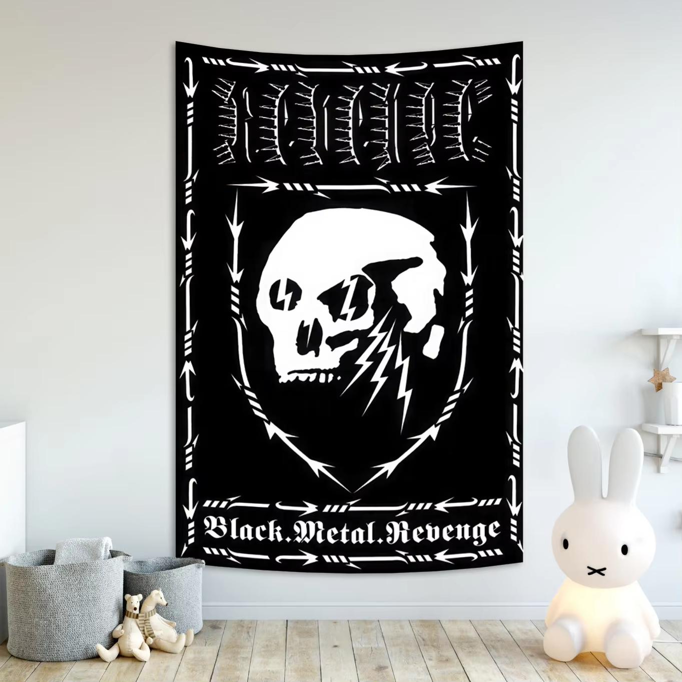 

Металлический Гнев Череп Арт Гобелен - Альтернативное Украшение Комнаты - Смелый Декоративный Элемент Большой Фэнтези Готический Гобелен Настенный 29x37in