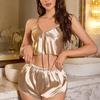 Luxuriöses Damen Seidensatin Nachtwäsche Set V-Ausschnitt Camisole Shorts Elegante Gemütlichkeit Loungewear Romantisches Homewear Outfit