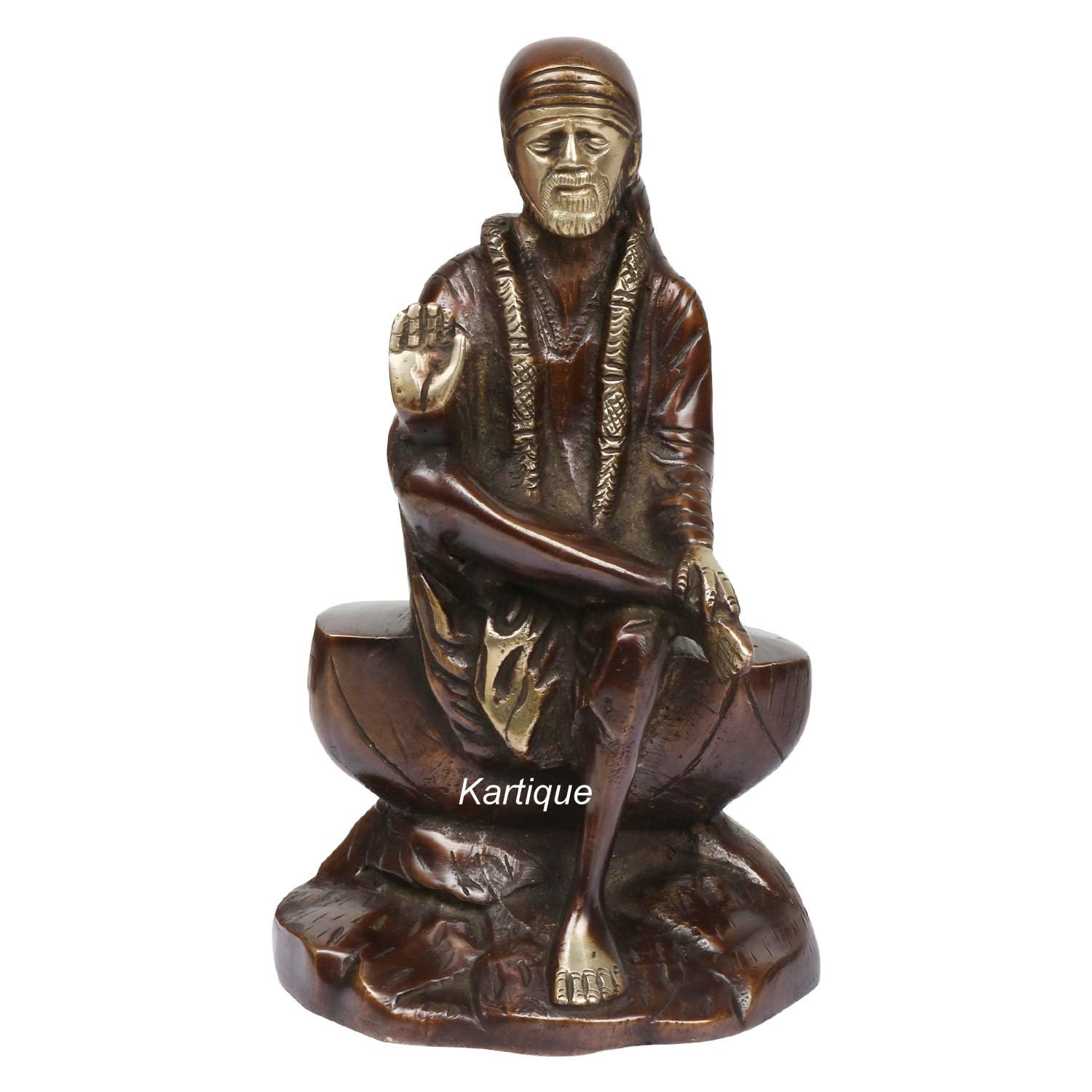 

Pure Brass Sai Baba Murti, Statue For Home Pooja Temple, Gold - 8.5 Inch