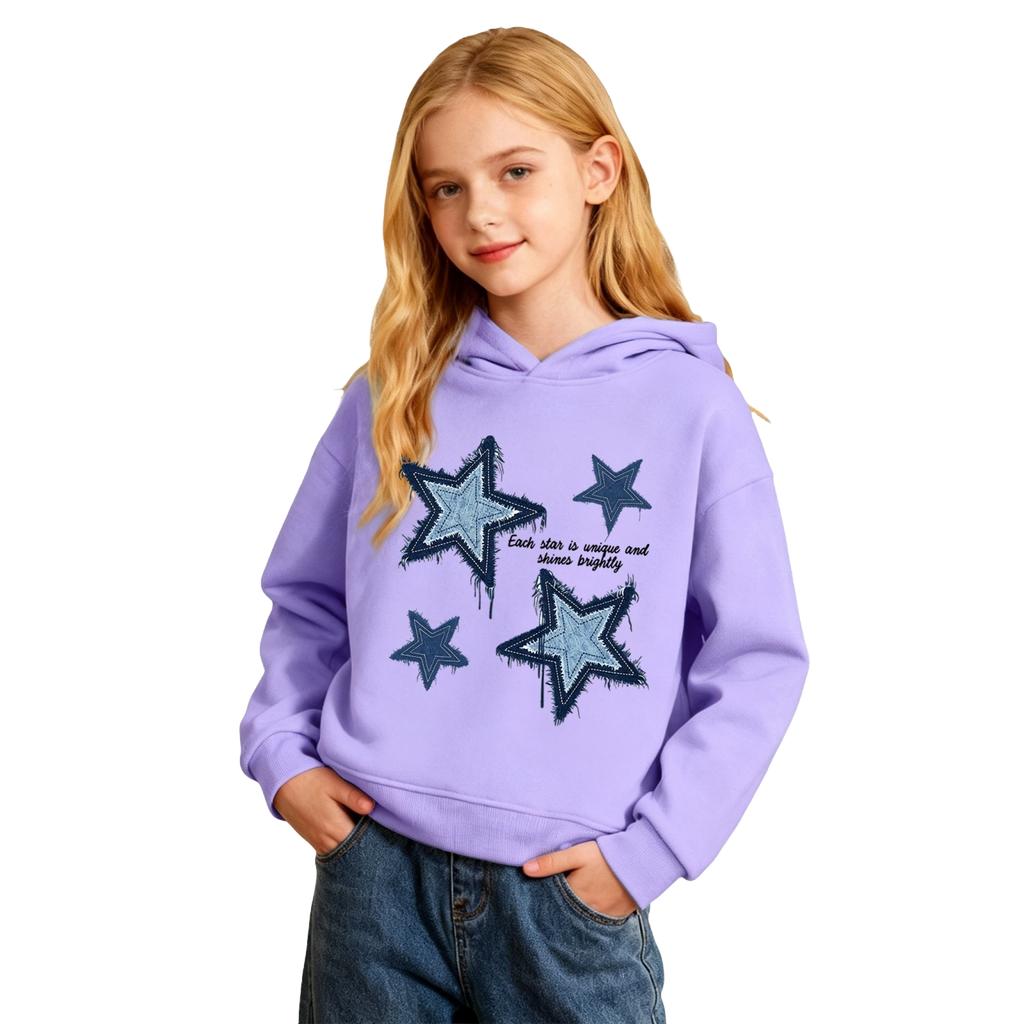 Boys Girls Casual Pullover Hoodie with Star and Letter Print for Sports and Daily Wear