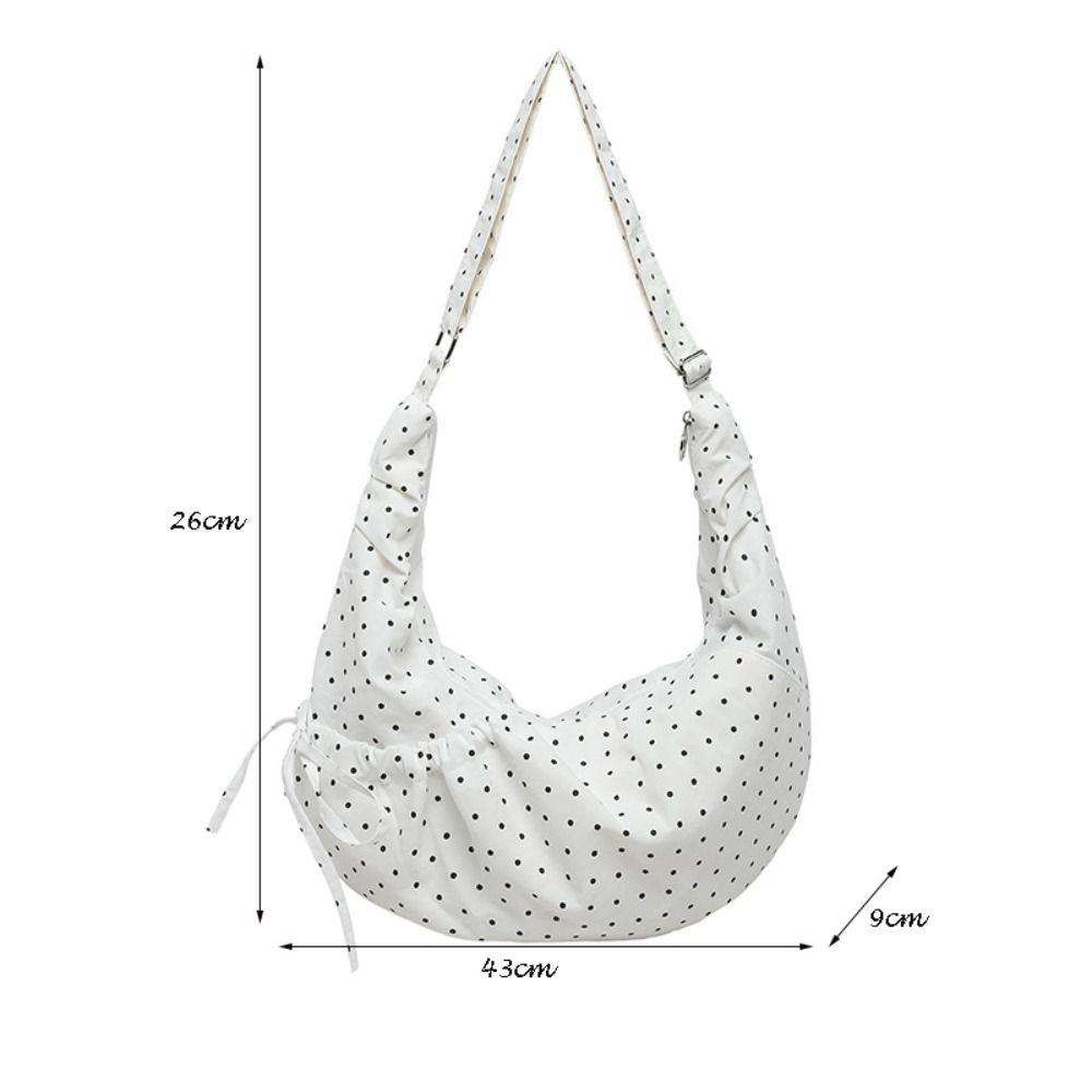 Nylon Polka Dot Shoulder Bag Korean Style Large Capacity Crossbody Bag Pleated Zipper Design Ultralight Dumpling Bag for Women