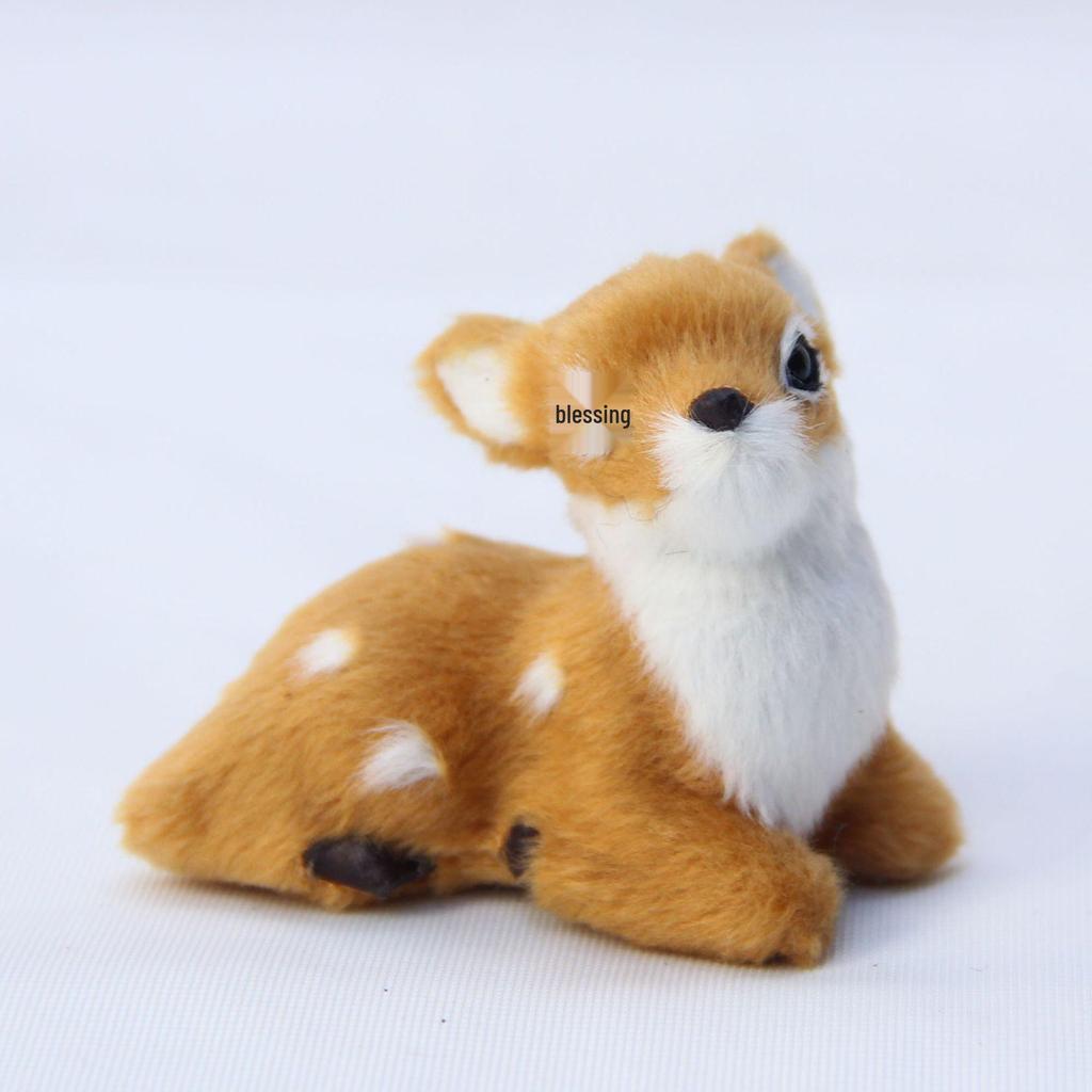 Mini Sika Deer Lying Ornament – Creative Fur Animal Model