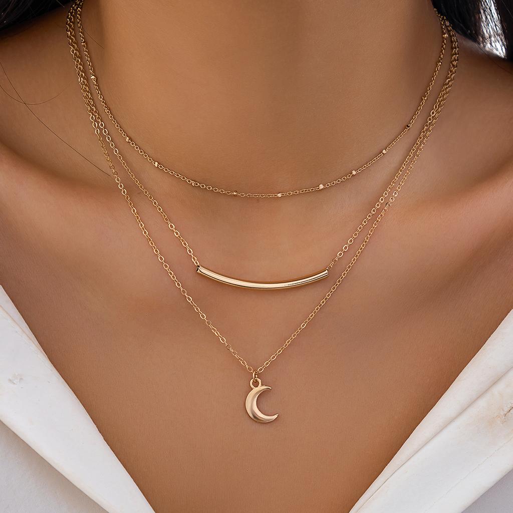 Simple plain circle smooth surface personalized round tube necklace versatile stacked wearing metal wind snake bone chain necklace