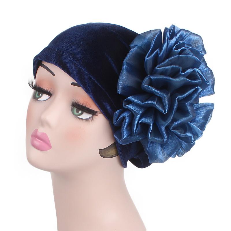 Fashion Women Big Flower Hijab Bonnet Muslim Stretch Headscarf Islamic Head Wrap Turban Caps Ladies Hair Accessories Chemo Hat