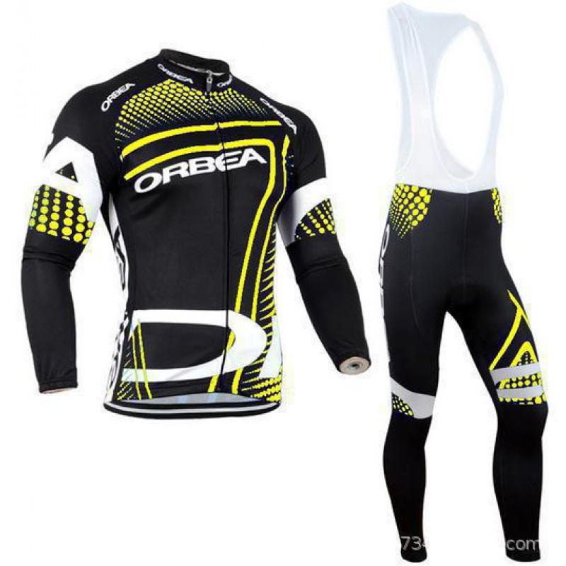 Mens Cycling Long Sleeve Jersey Bib Pants Set Lightweight Fleece Lined Winter Riding Outfit