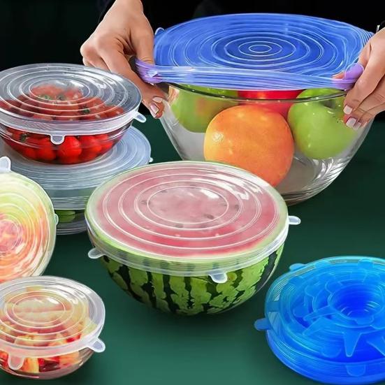 6Pcs Silicone Stretchable Lids Reusable Food Covers Leakproof Bowl Caps Universal Flexible Lid for Bowls Cups Fruits