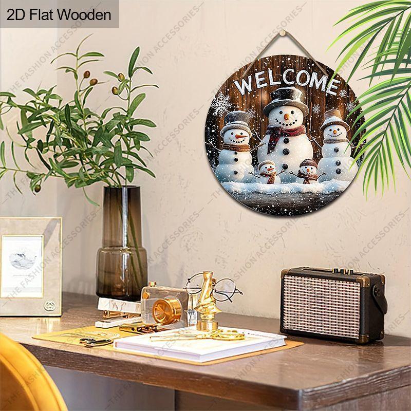 Weihnachtsdekorationsschild, Hänge-Deko für den Innenbereich, 2D flache Holzprodukte mit Schneemannmuster und "Willkommen"-Logo, Weihnachtsgeschenke für Freunde und Familie