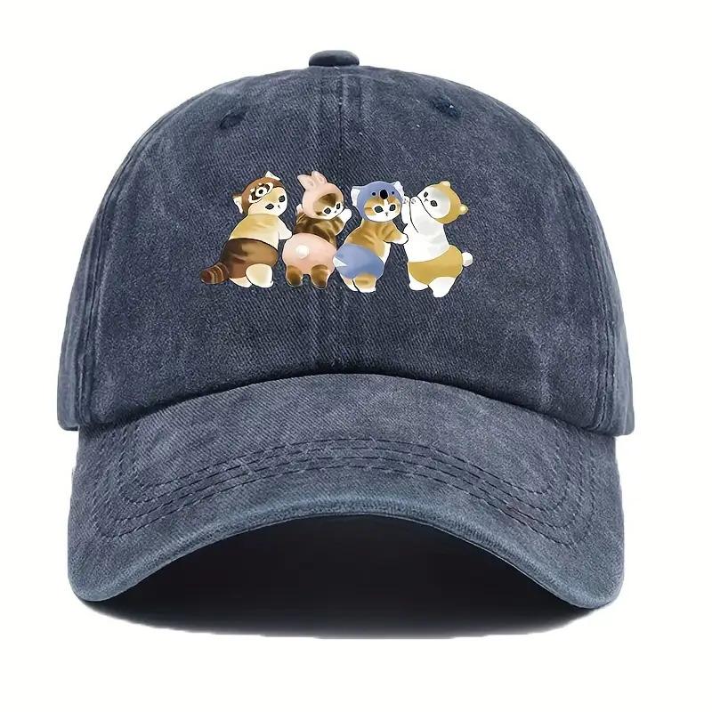 Cute Animal Group Print Baseball Cap Unisex Washed Adjustable Casual Outdoor Summer Sun Hat