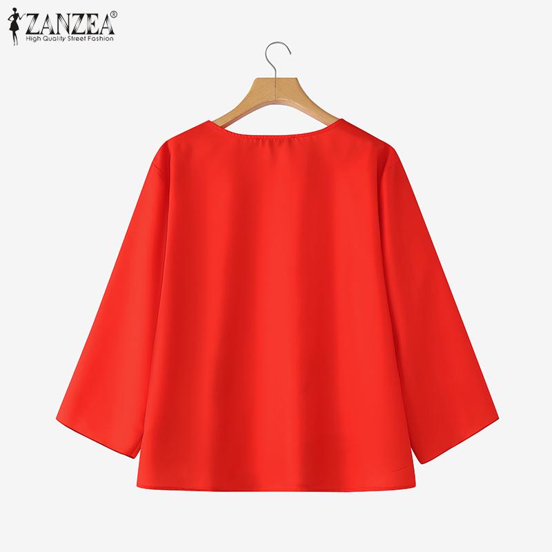 ZANZEA Dámská ležérní halenka s kulatým výstřihem, volným 3/4 rukávem a potiskem