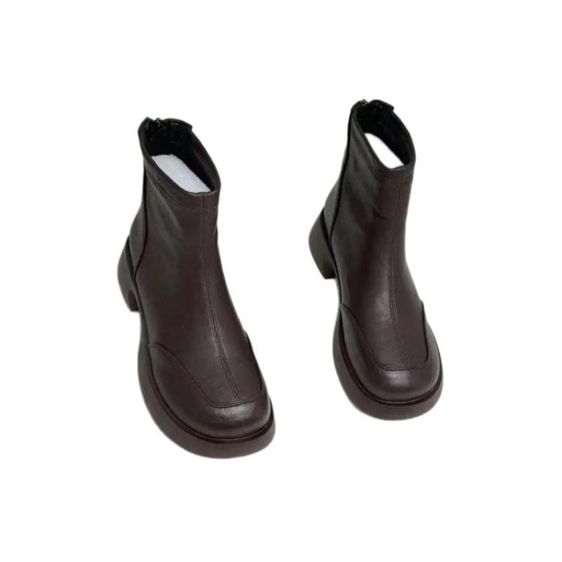 New Women's Single-shoe Shoes: Thick-soled Chimney Ankle Boots, Rear Zipper Boots