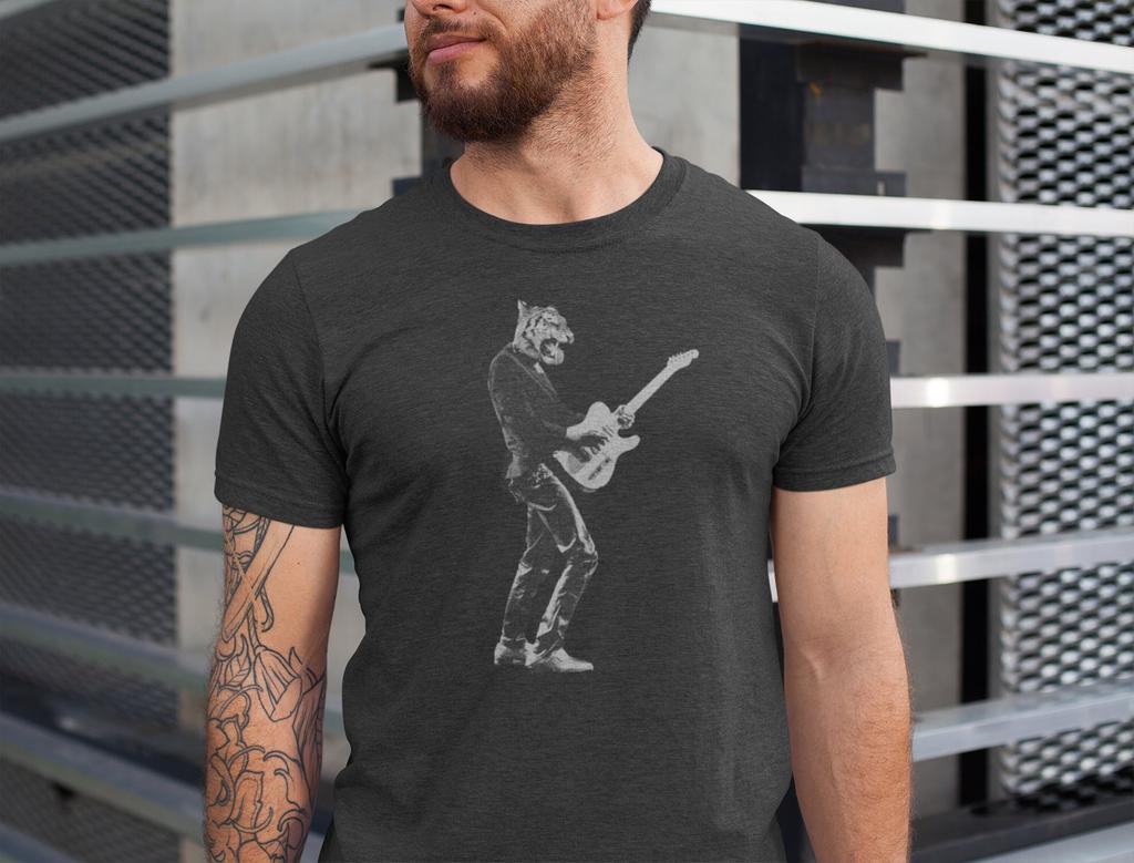 Cute Tiger Playing Guitar Graphic Men T-Shirt, Music Tee, Musician Gifts, Tiger Lover Shirt Gift For Boyfriend, Tiger Lion Tee Husband Gift