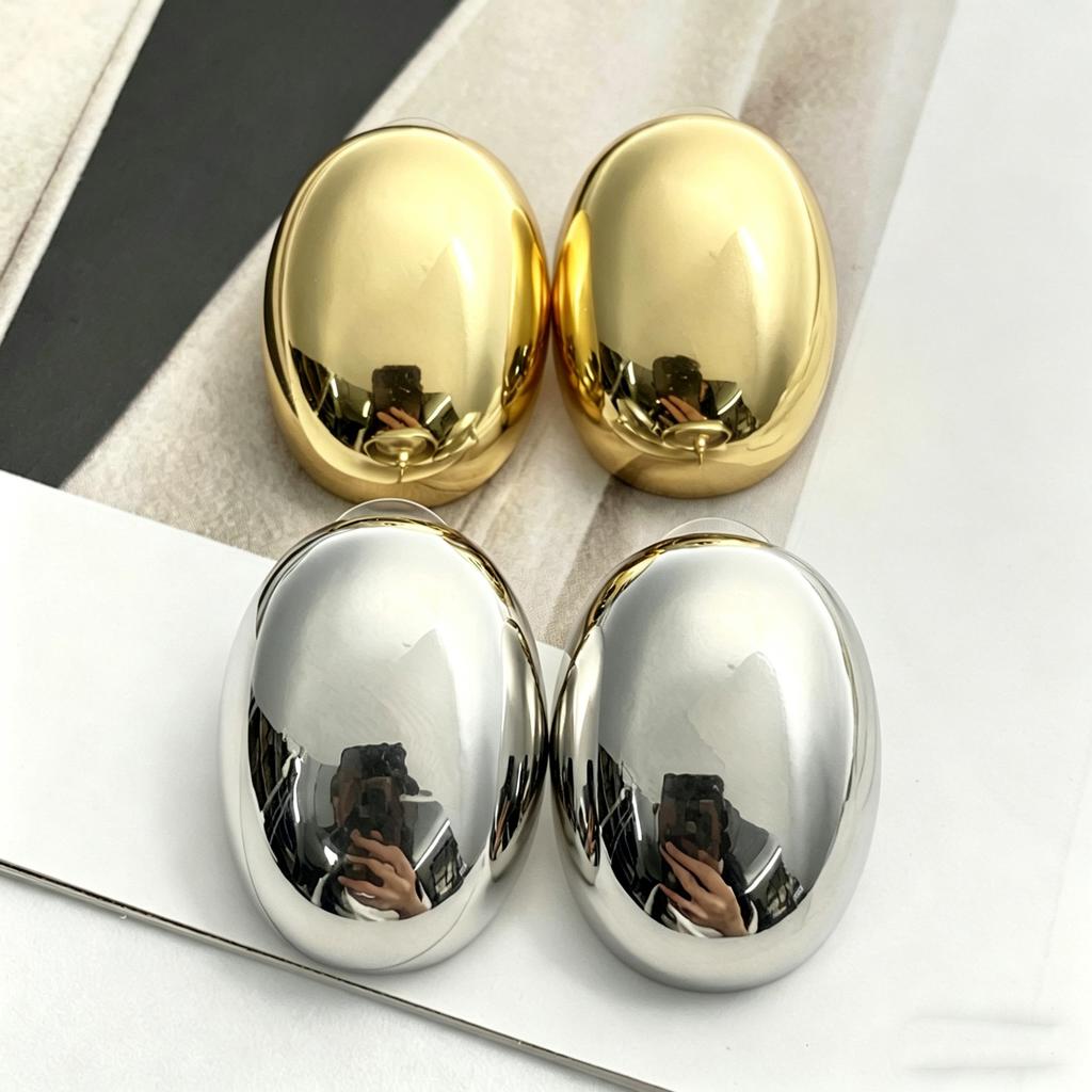 Oval Chunky Dome Earrings for Women, Gold Plated/Polished Silver Statement Earrings Hypoallergenic Bold Large Hoop Earrings Minimalist Jewelry