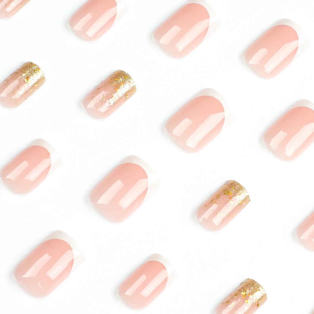 24 Stück Nail Art Französisch Weiße Spitze Nagel Nagelstück Falscher Nagel Gold Glitzer Nagelstück Nagelstück