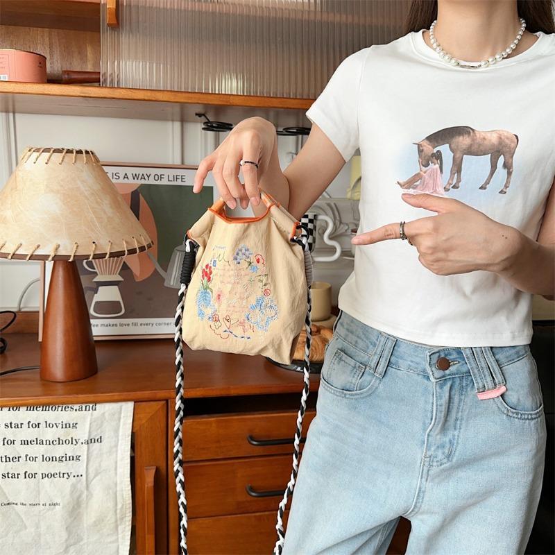 Wind Exquisite Embroidery Mini Oxford Small Cloth Bag Handbag Sundries Cosmetics Storage Mobile Phone Bag