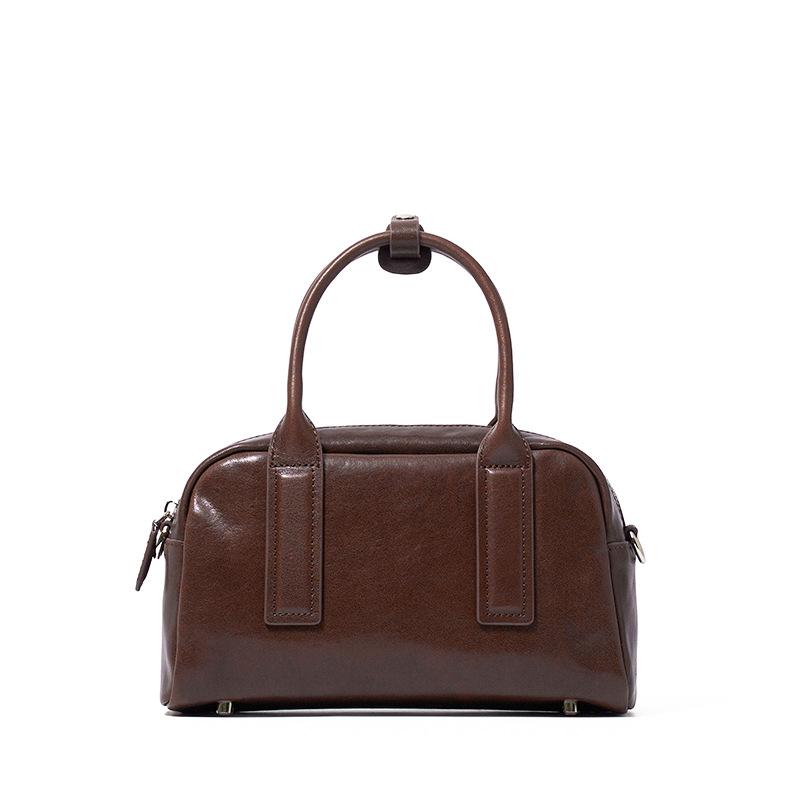 Leather Women'S Bag Bowling Bag Crystal Vegetable Tanned Tire Cowhide Boston Bag Versatile Crossbody Bag