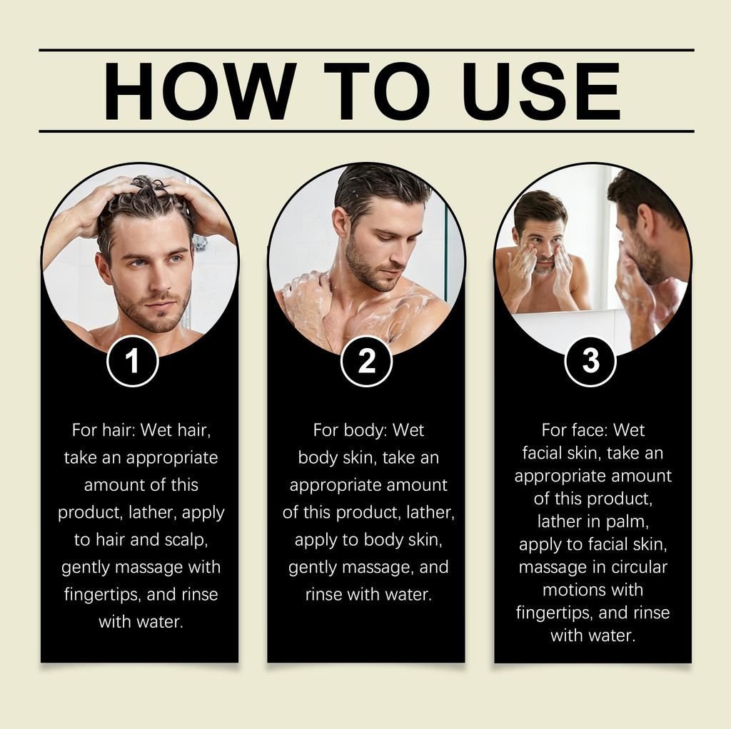 Men's Triple-Action Shower Shampoo 50ml Per Bottle, with Premium Perfume Formula, Deep Cleansing, Long-lasting Fragrance, Instantly Cleanses