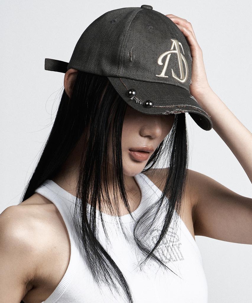 Aejeuyua Damaged Studded Ball Cap Khaki