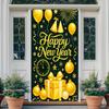 IVN 71x35 Inch Happy New Year 2026 Banner Door Cover New Years Eve Party Backdrop Black Gold Balloons Gift Box Polyester Fabric Front Door Porch