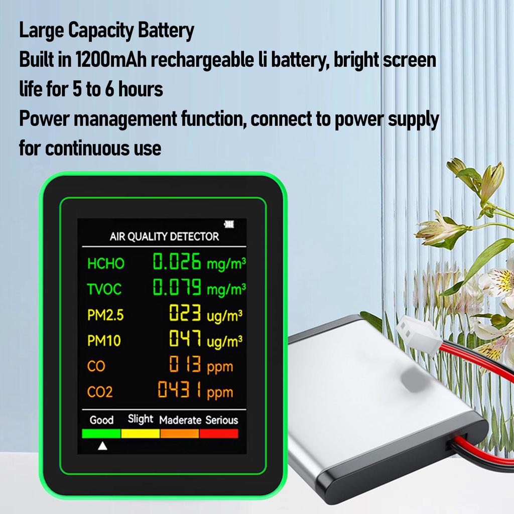 Air Quality Detector CO2 TVOC HCHO PM2.5 PM10 Portable Air Tester Color LCD Digital Display Air Quality Detector