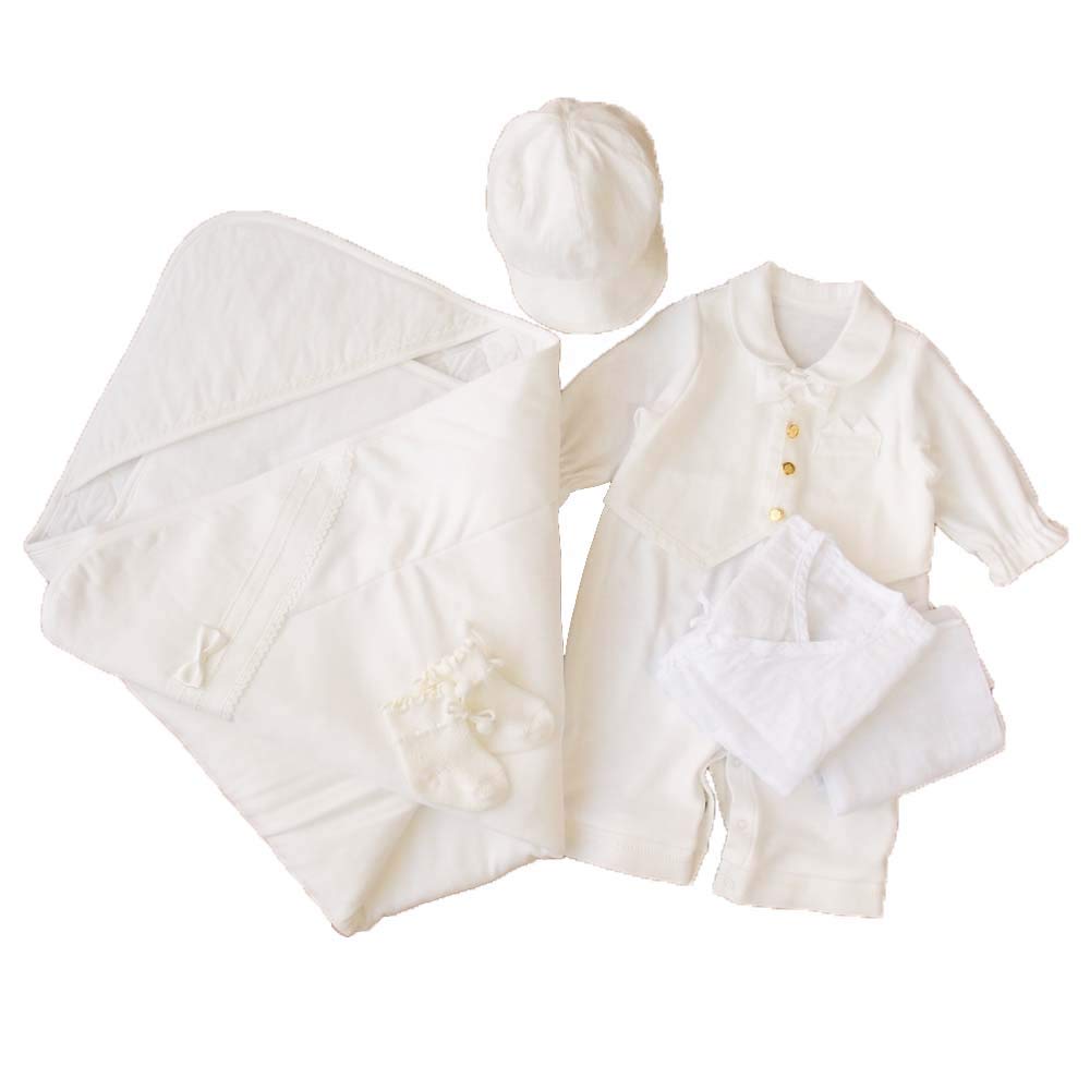 

набор с детским афганским пеленанием для выписки из храма, церемониальное платье с галстуком-бабочкой и летний детский новорожденный ребенок, первый визит ребенка, сделано в Японии белый