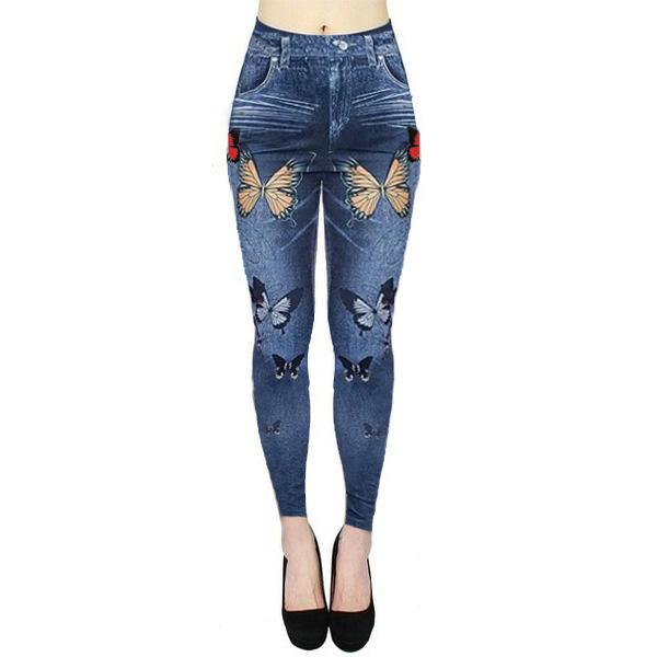 2024 Autumn Winter Women's High Waist High Elastic Imitation Denim Leggings Solid Color Fitness Sports Yoga Pants