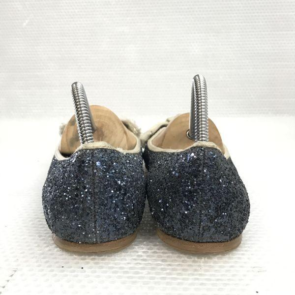 MIUMIU Włochy Brokatowe Baleriny 24.0-25.0 Niebieskie Buty Ćwiekowane(UŻYWANY)