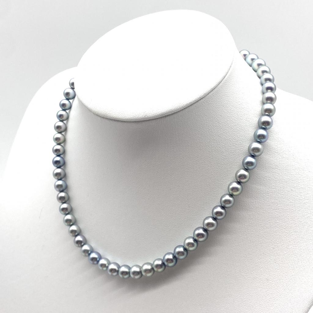 High-Luster Akoya Pearl Necklace Natural Jewelry Blue Gray Approx 43cm 7.0mm–7.5mm 31.7g Silver Hardware
