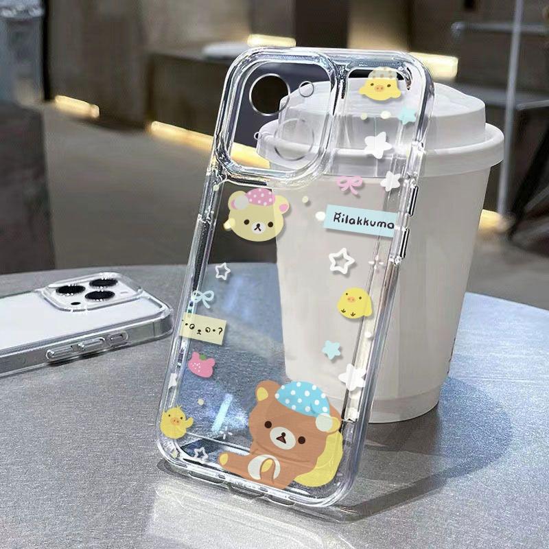 Cute Cartoon Nightcap Bear Creative Phone Case For iPhone 16 15 14 13 12 11 Pro Max XR XS MAX 78PLUS MINI INS Transparent Cover