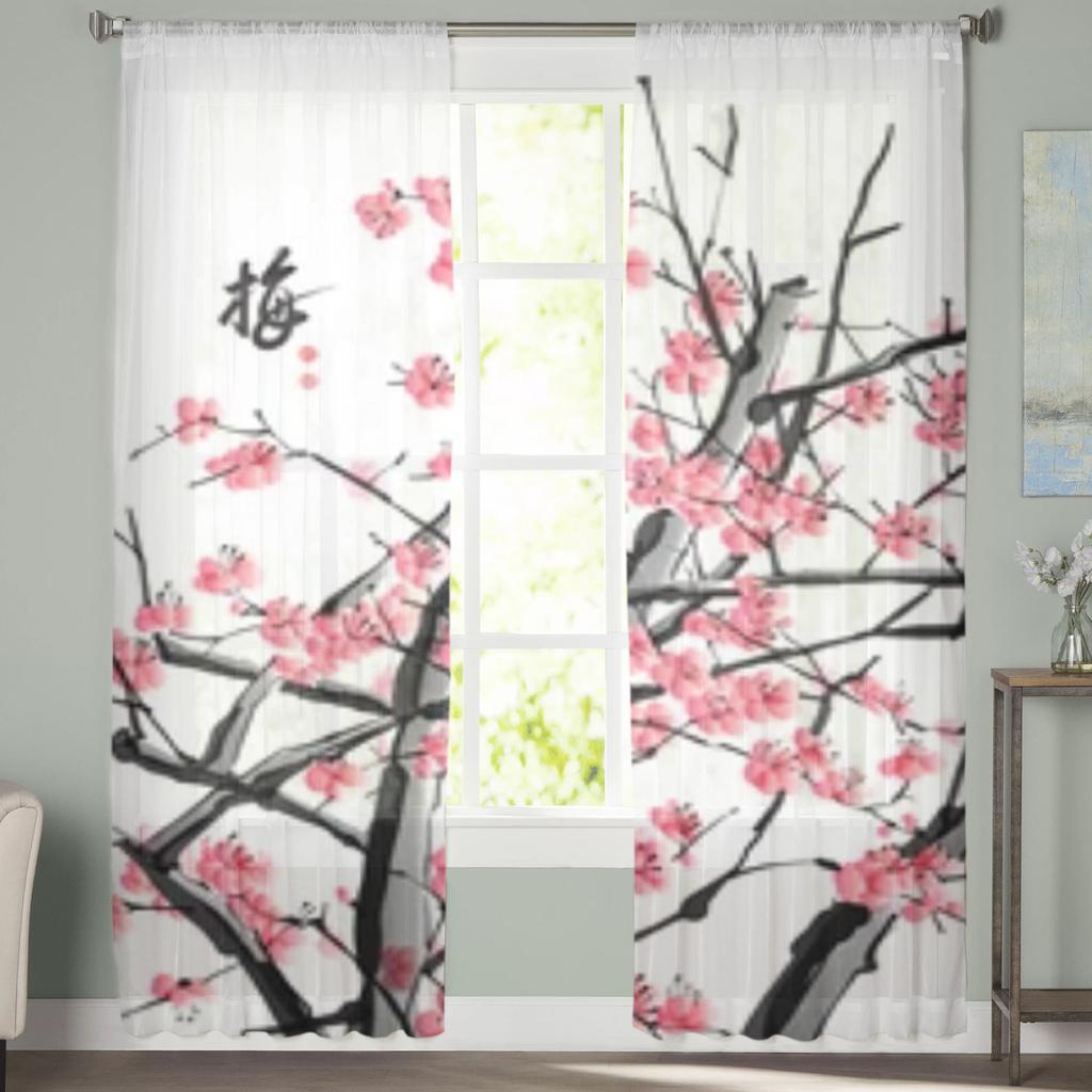 Plum Blossom Sheer Window Curtains For Living Room Bedroom Modern Voile Tulle Curtains Fabric Drapes For Kitchen
