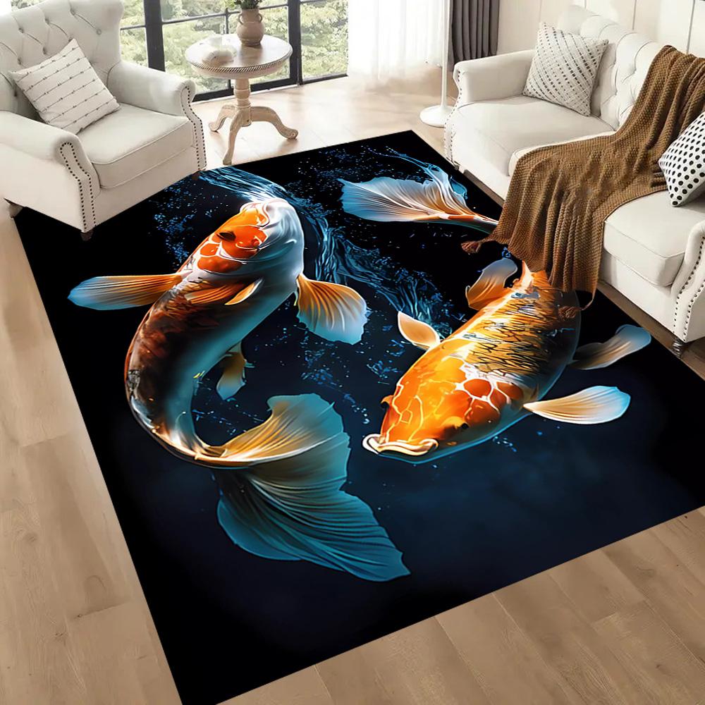 Koi Fish Swimming In Water Floor Mats for Living Room, Bedroom and Room Decoration Are Suitable for Gifts.