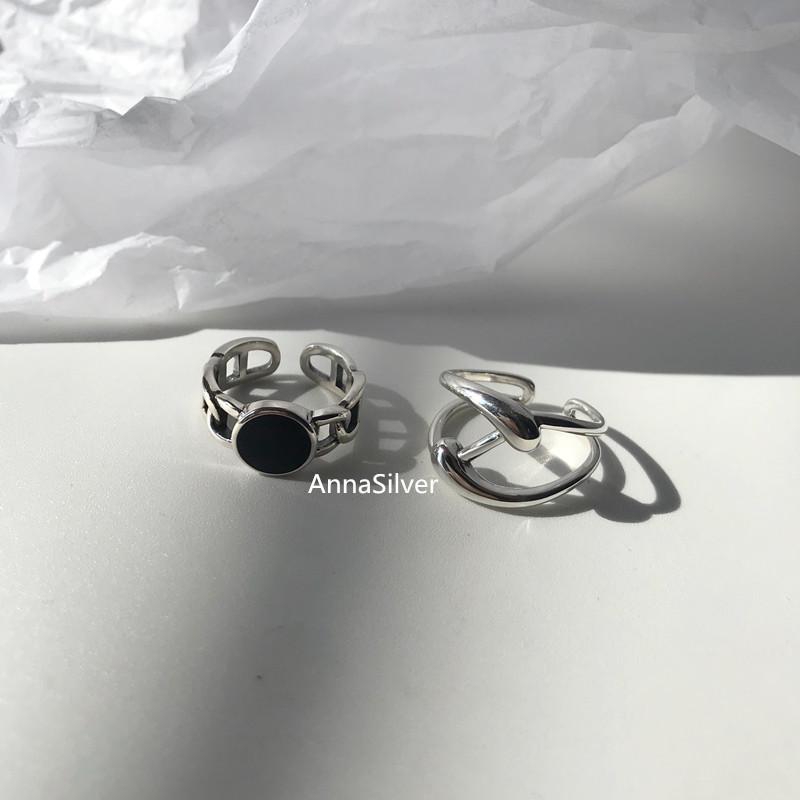 Korean Style Black Geometric Open Ring - Trendy Retro Fashion for Women
