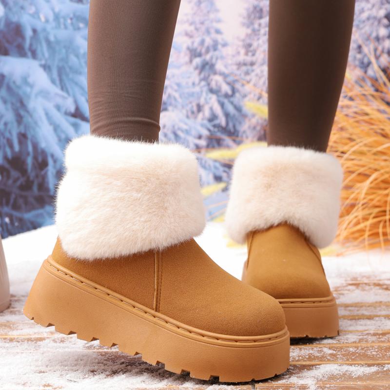 Fashion Fashion Faux Fur Mix Color Snow Boots Women 2025 Autumn Non Slip Thick Bottom Wedge Heel Ankle Boots Warm Short Plush Booties
