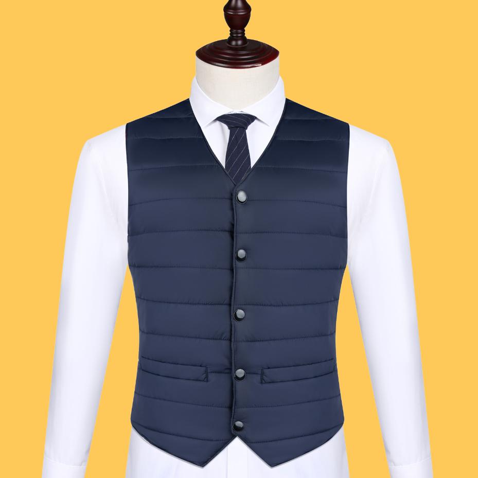 Autumn Winter Down Cotton Men Coat Vest Fashion Button Cardigans Thicken Warm Solid V-Neck Casual Versatile Sleeveless Jackets