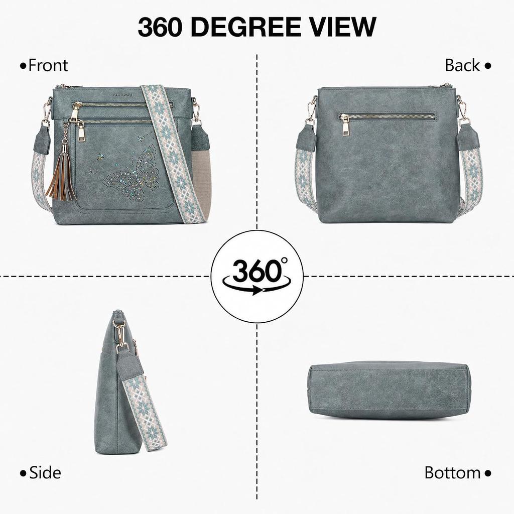 KITEVIUN Medium Crossbody Bags for Women, Butterfly Cut-out Sparkling Shoulder Handbag, Crossbody Purse with Tassel