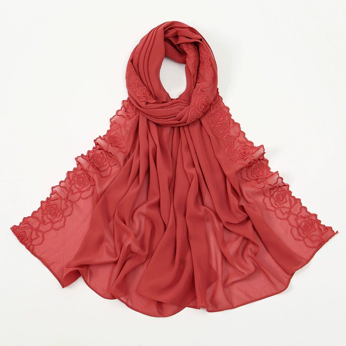 

Malaysia Indonesian Embroidered Chiffon Headscarf Shawl Turban Head Wraps High-Quality Breathable Ladies Scarf 75*180cm 75x180cm