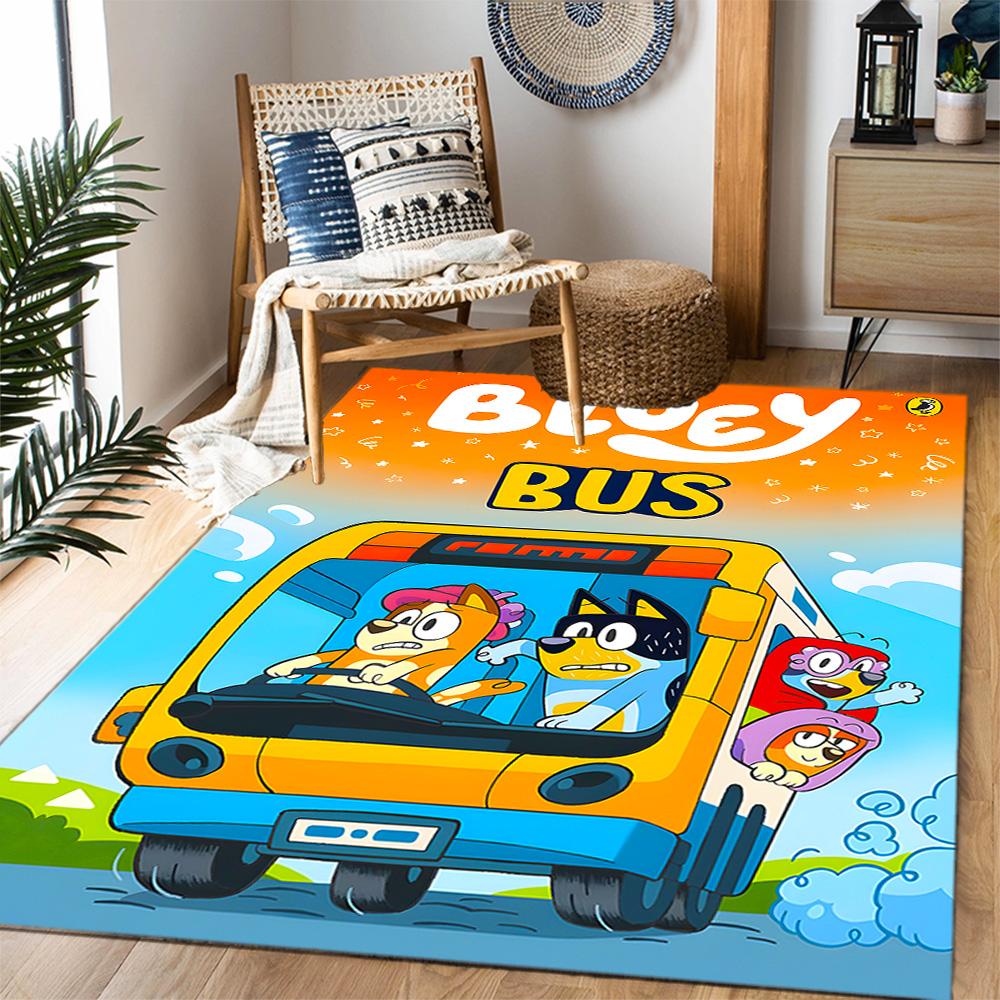 Tappeti Antiscivolo a Tema Bluey's Bus Adventure - Arredamento per la Casa in Poliestere, Adatti per Camere da Letto, Soggiorni, Ingressi, Studi e Decorazioni