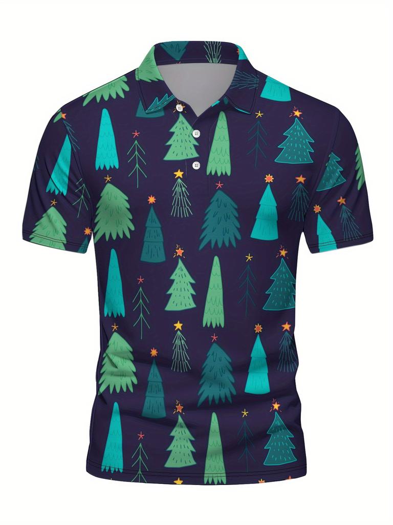 Nadruk świąteczny - Męska koszulka polo z krótkim rękawem - Stylowa i łatwa, z krótkim rękawem, zapinana na guziki, z kołnierzykiem casual, modna i wszechstronna,