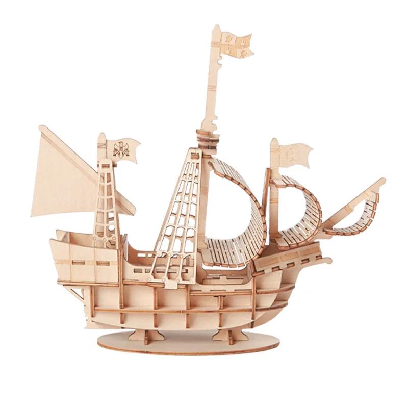 3D Sailboat Wooden Puzzle Assembly Model Puzzle DIY Wooden Crafts 3D Decor Puzzle Gifts for Adults Teens Desk Decoration