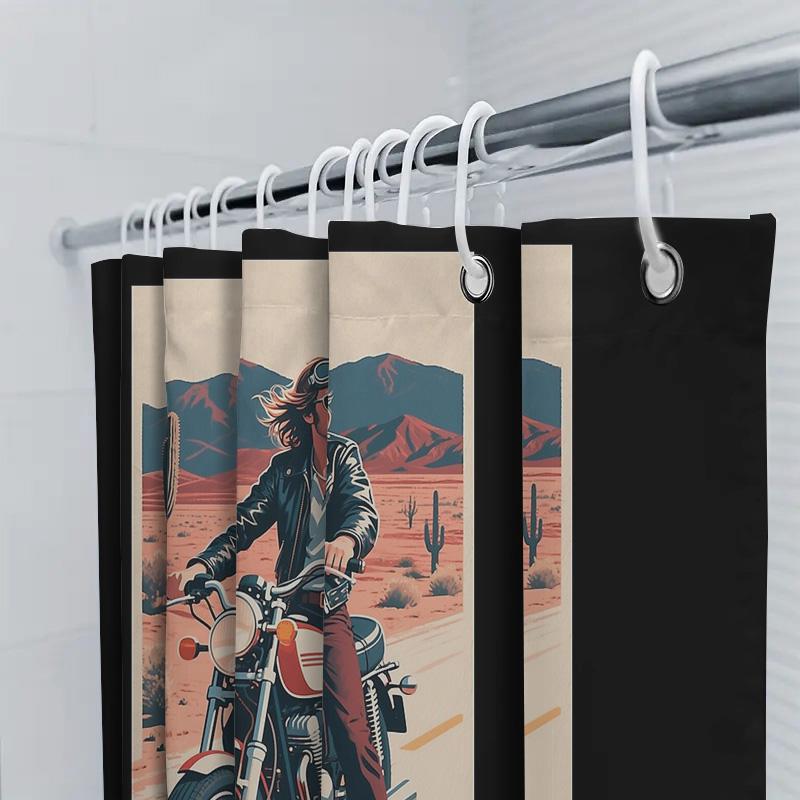 Motorcycle Rider Shower Curtain Motorcycle Lover Gift Vintage Racing Bike Wall Art Bathroom Decor Rocker Musician Cool Black Mot