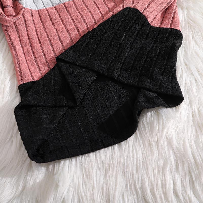 Girls' European-American Color Block Ribbed Knit Long Sleeve Top & Flare Pants Set - Autumn/Winter New Arrivals for Big Kids