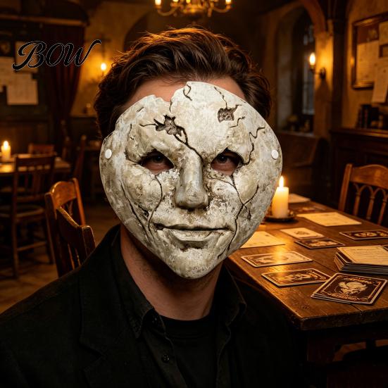 Masque de Costume d'Halloween Respirant Masque Visage Fissuré d'Horreur, Mousse Légère Trous pour les Yeux Mouvement Illimité avec Sangle Réglable Accessoires Effrayants,